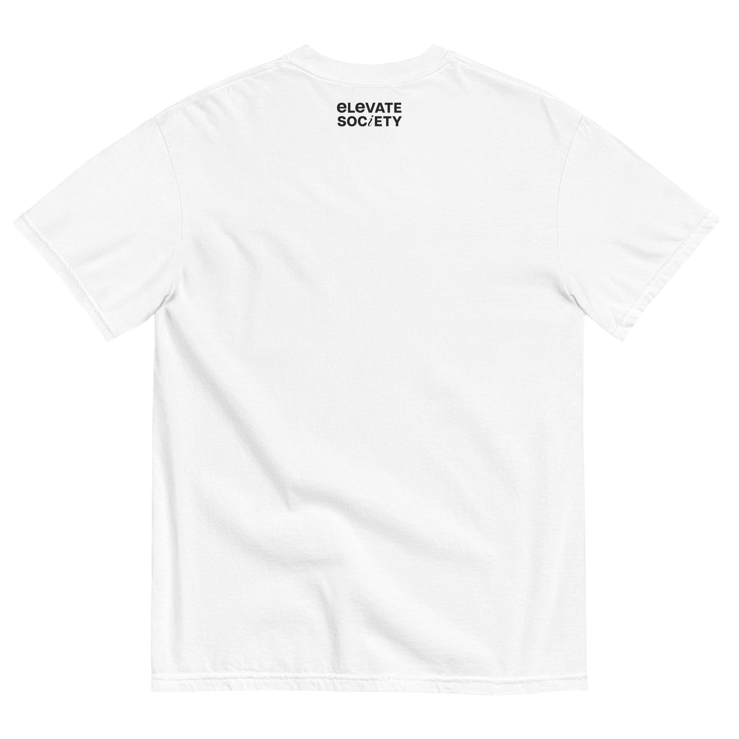 This shirt is made with 100% cotton for a soft, comfortable feel. A graphic design featuring color-blocked photos of Downtown, Los Angeles and paratroopers jumping from a plane are printed on the front, as well as the words ‘Elevate Society’. The Elevate Society logo is printed on the back collar.
