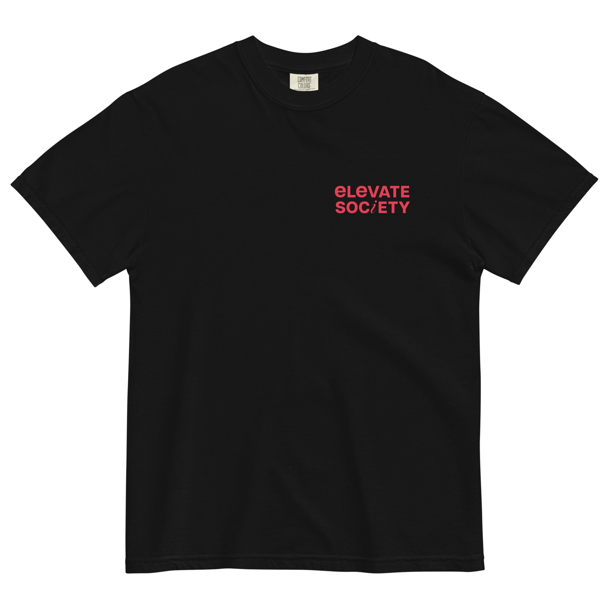 Our Elevate Society Global Logo Tee is an ultra-soft, everyday T-shirt. This shirt is made with 100% cotton for a mid-weight, comfortable feel. ‘Elevate Society’ is printed on the left chest and our global logo with slogan is stamped across the back. The slogan reads ‘Elevate each other to elevate society ESTD 2023’.