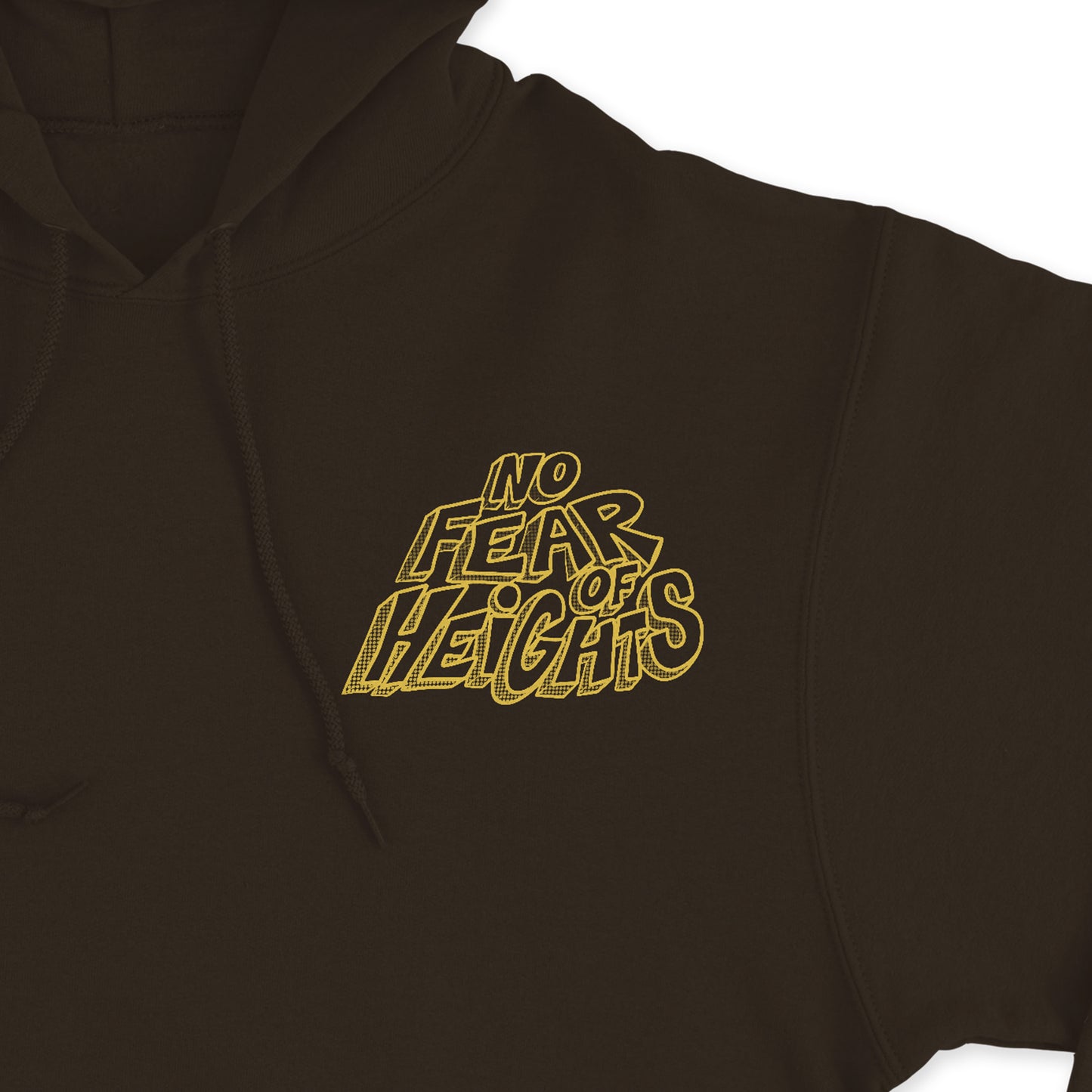 This hoodie is made with a 50/50 cotton blend for a soft, comfortable feel. ‘No Fear of Heights’ is printed on the left chest and a globe image is printed on the back.