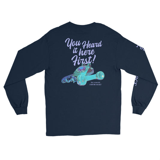 This shirt is made with 100% cotton for a soft, comfortable feel. A graphic design featuring the phrase ‘You Heard It Here First!’ is printed on the front and back. '1-800-THE-SOURCE' is printed on the right sleeve.
